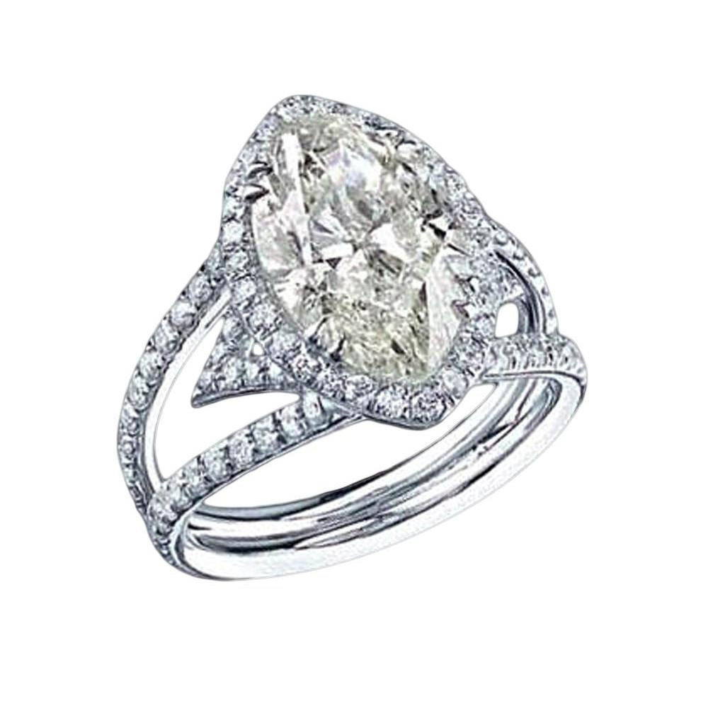 Halo Split Shank Real Diamond Ring 4.51 Carats White Gold 14K - Halo Ring-harrychadent.ca