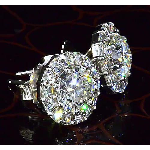 Halo Style Round Natural Diamond Stud Earring 3.50 Carats White Gold