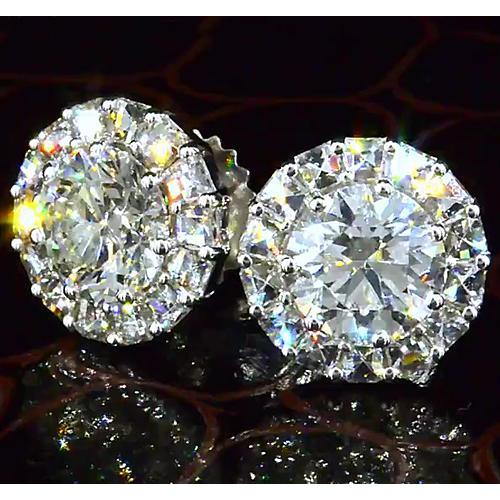 Round Natural Diamond Stud Earring 3.50 Carats White Gold 14K