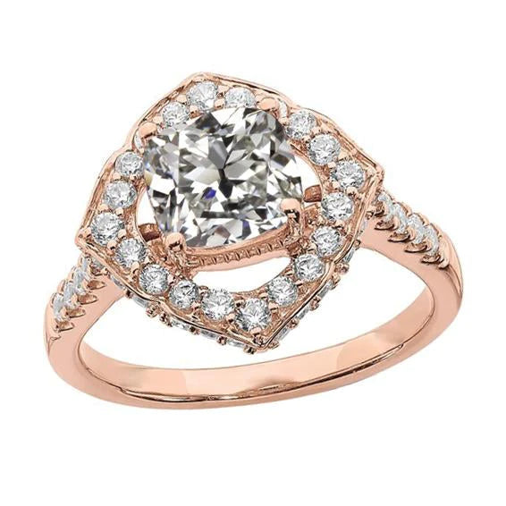 Halo Wedding Ring Cushion Old Mine Cut Real Diamond Kite Style 4 Carats