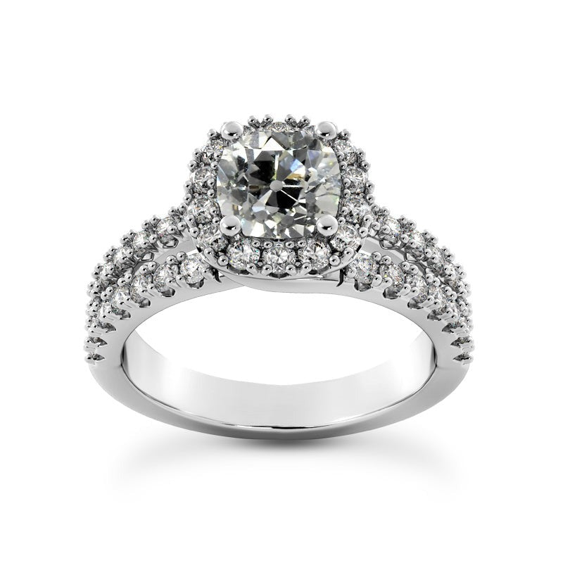 Halo Wedding Ring Real Cushion Old Miner Diamonds Split Shank 4.75 Carats
