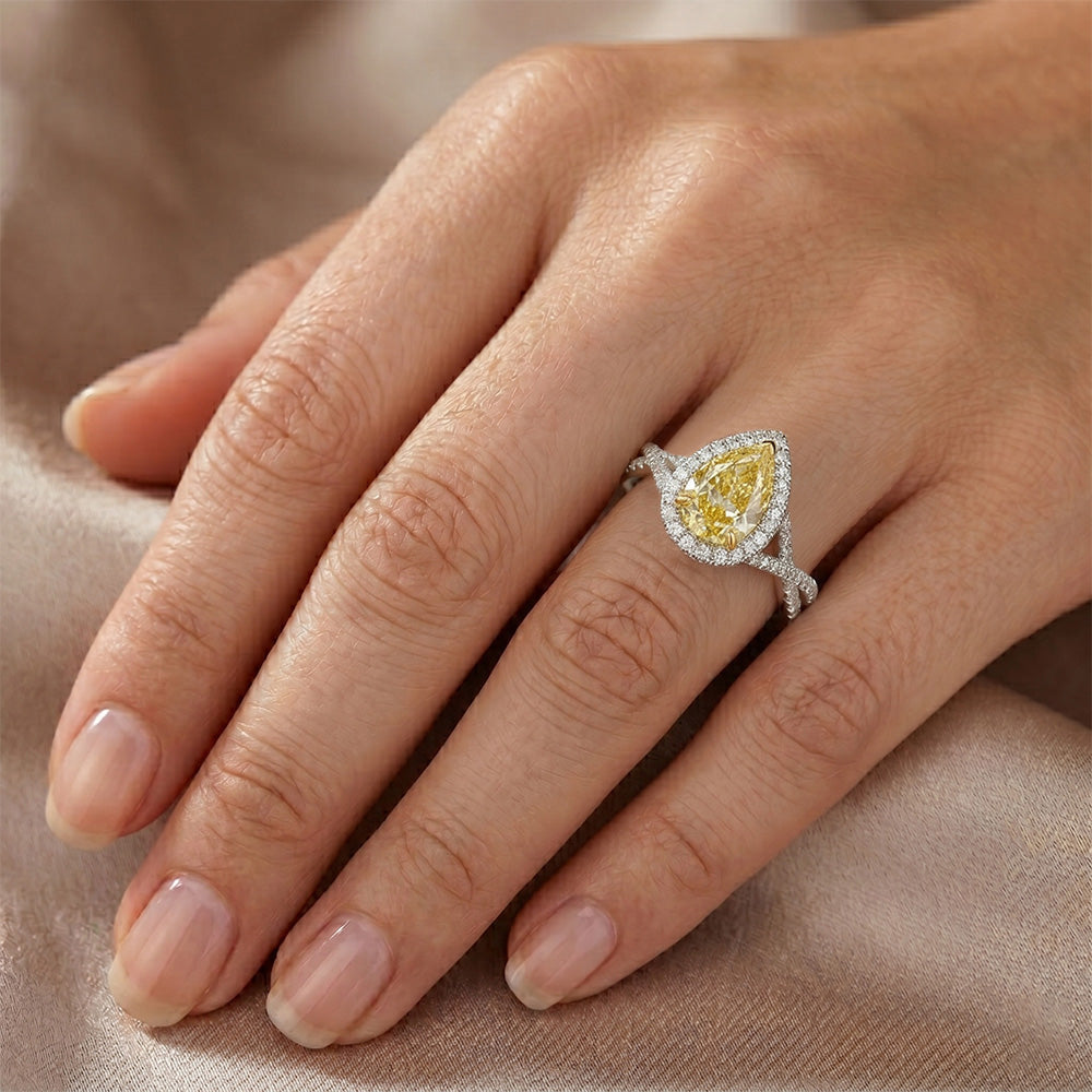 Handcrafted VVS Clarity Yellow Canary Diamond Halo Ring – 1.50
