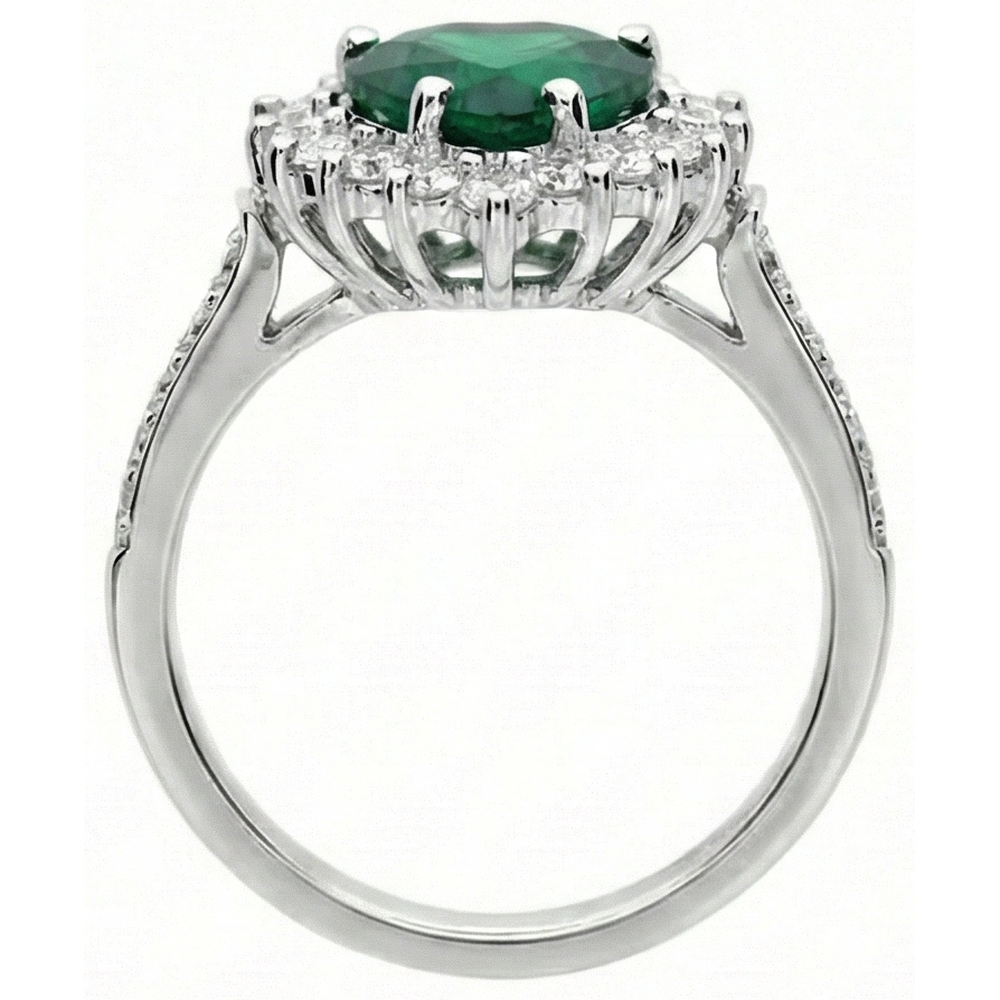 natural round emerald 6ct ring on white background
