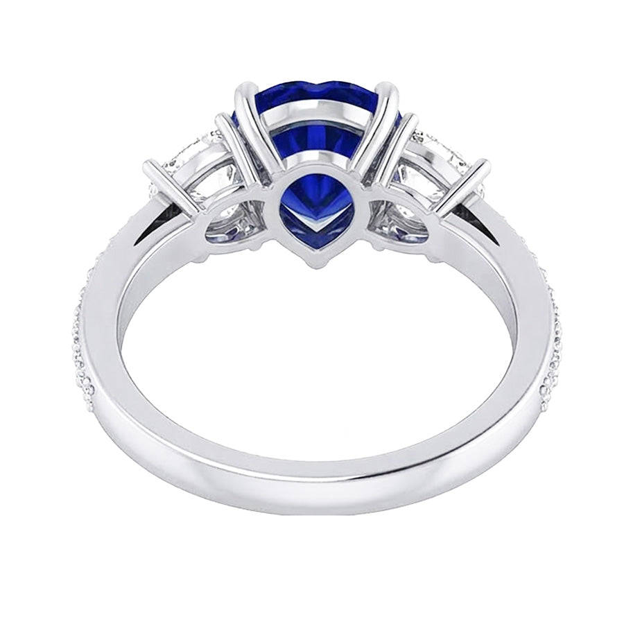 Heart Sapphire Engagement Ring With Round Natural Earth Mined Diamond ( Not Lab Grown )s Jewelry 4.50 Carats