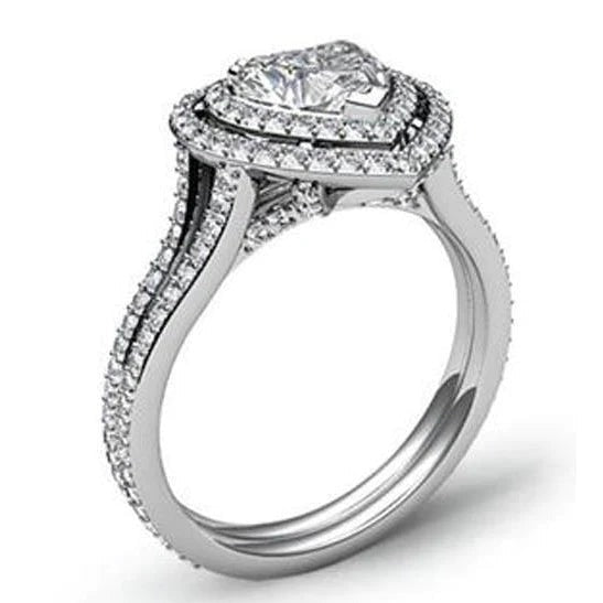 Heart And Round Double Halo Real Diamond Ring 6.55 Carats White Gold