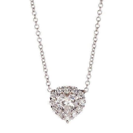 Heart And Round Genuine Diamond Ladies Necklace Solid White Gold Jewelry 5 Ct