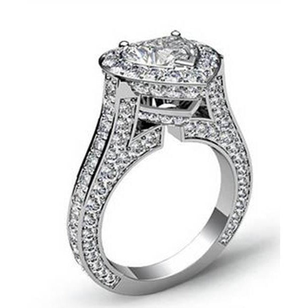 Heart And Round Real Diamond Engagement Ring 6.45 Ct Halo Jewelry