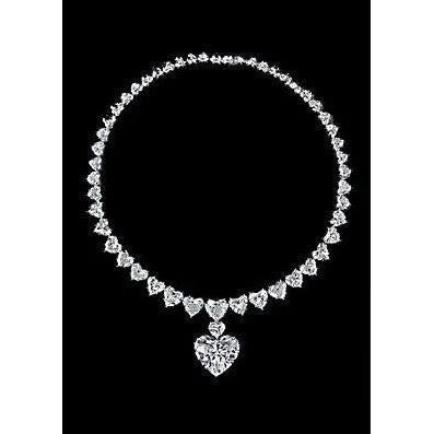 Heart Cut Genuine Diamond Tennis Necklace White Gold Jewelry 29 Ct