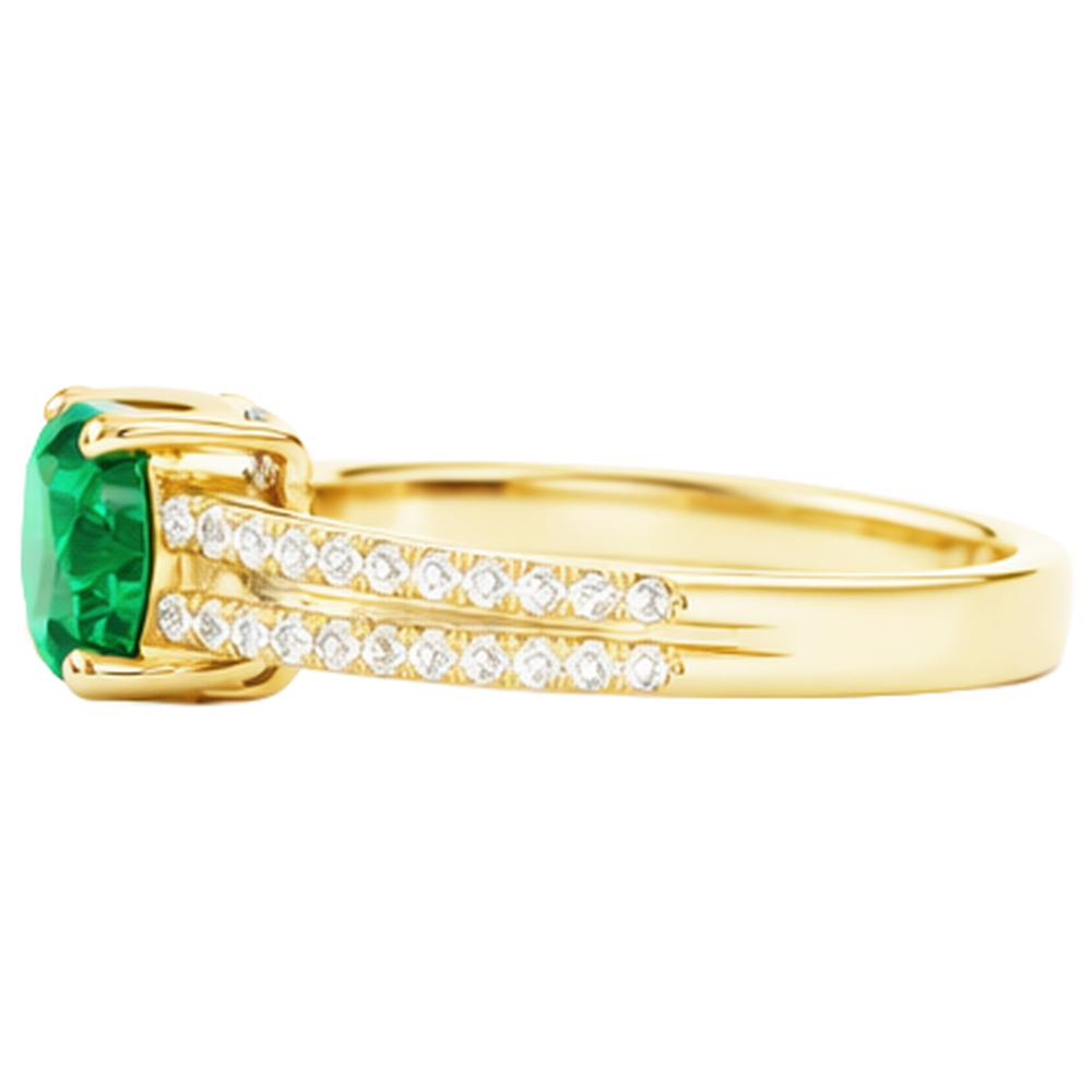 Hidden Halo Green Emerald With Natural Earth Mined Diamond ( Not Lab Grown ) Wedding Ring Yellow Gold 14K