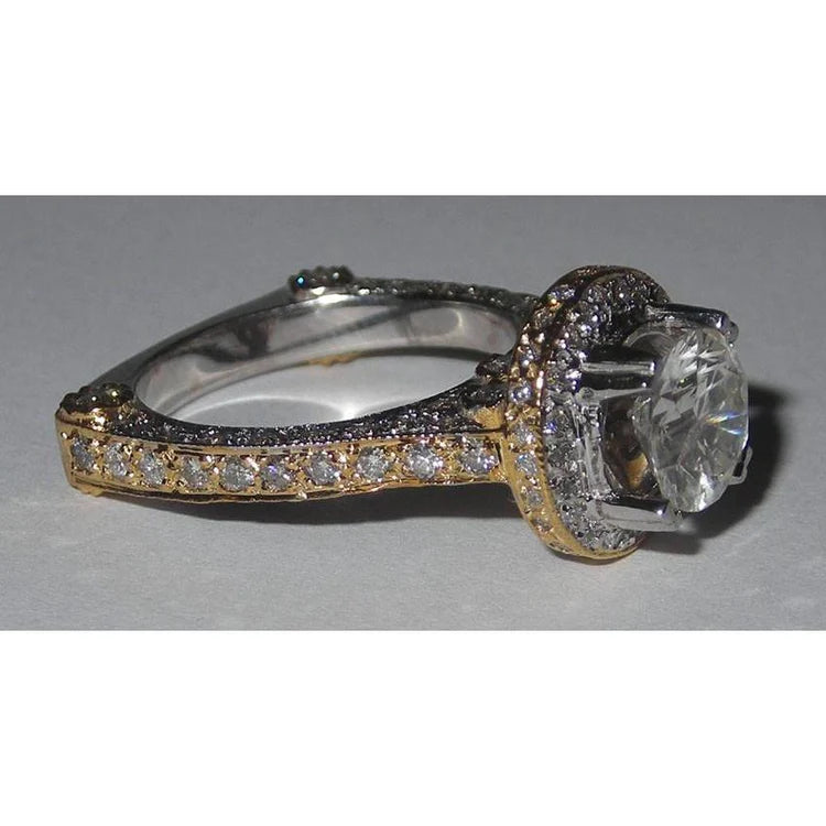 Hidden Halo Genuine Diamond Engagement Ring Euro Shank Two-Tone Jewelry