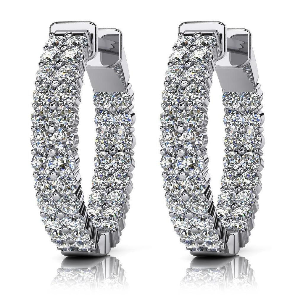 Hoop Earrings 8 Carats Real Round Cut Sparkling Diamonds 14K White Gold