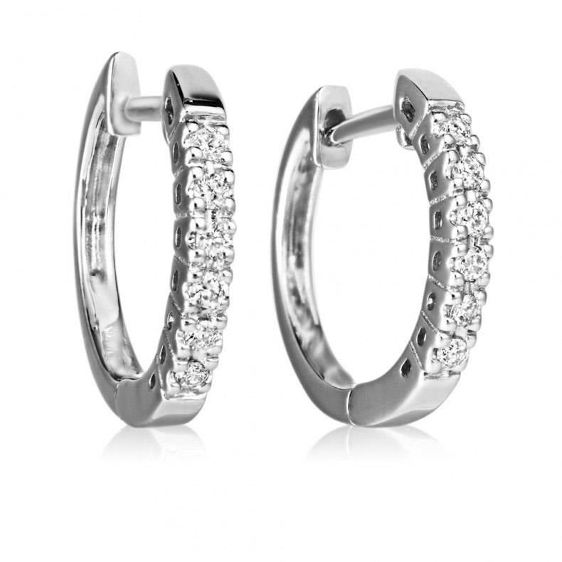 Hoop Earrings Gold White 14K 2.50 Carats Round Cut Real Diamonds Ladies - Hoop Earrings-harrychadent.ca