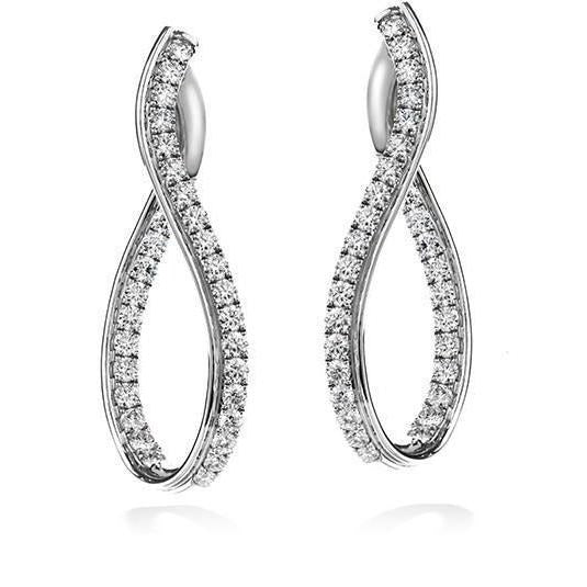 Hoop Earrings Gold White 14K 3.20 Carats Round Cut Real Diamonds Ladies - Hoop Earrings-harrychadent.ca