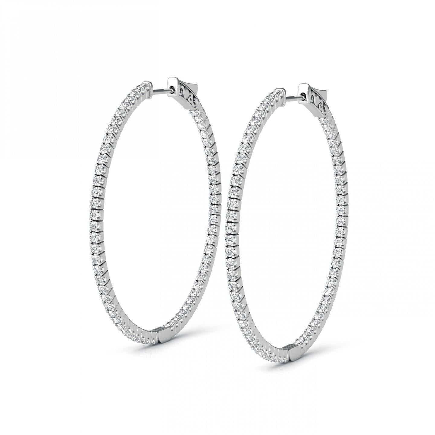 Hoop Earrings White Gold 14K F Vvs1 Round Cut 4 Carats Real Diamonds - Hoop Earrings-harrychadent.ca