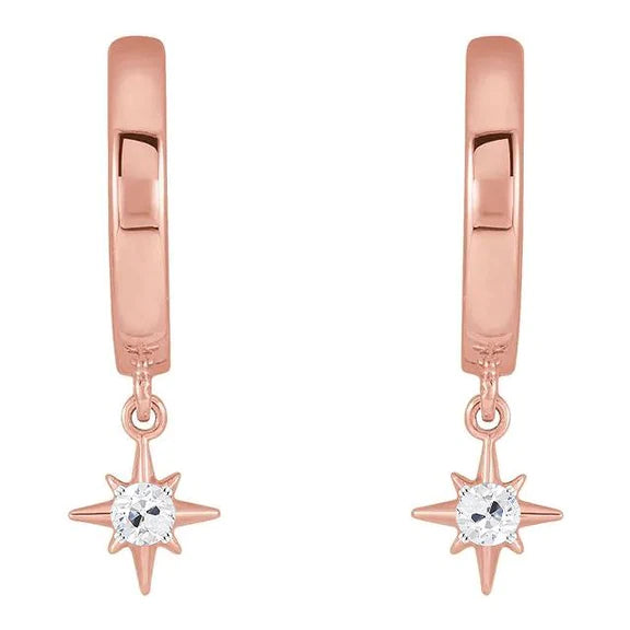 Hoop Natural Diamond Earrings 1 Carat Old Miner Twinkling Star Style Rose Gold