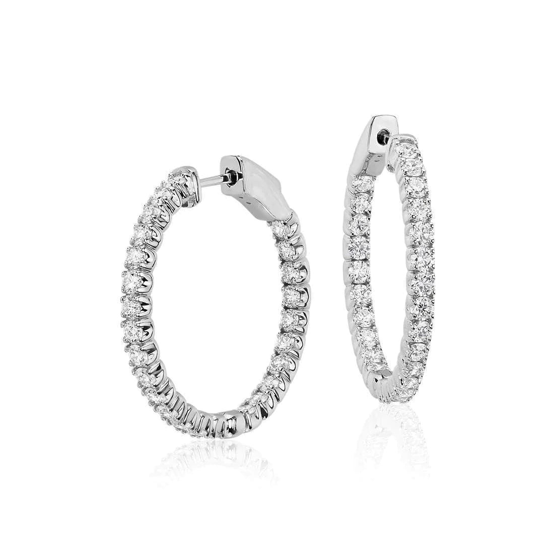 Hoop Women Earrings 4.50 Ct Round Brilliant Cut Real Diamonds White Gold