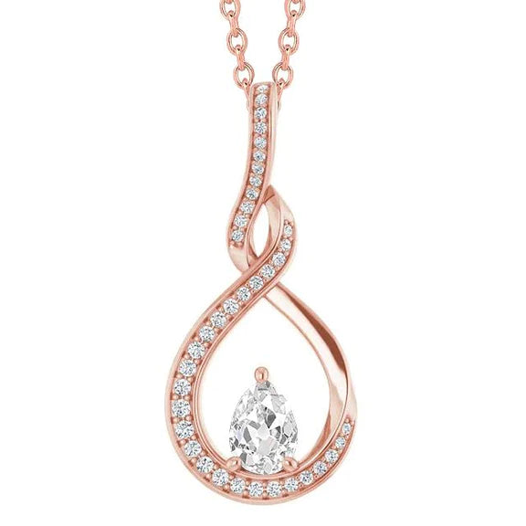 Infinity Style Real Diamond Pendant Slide Round & Pear Old Cut 2.50 Carats