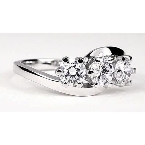 Interlocking Look 3 Stone Round Real Diamond Engagement Ring