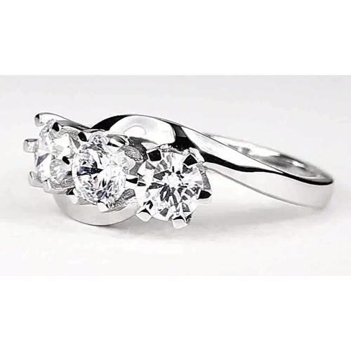 3 Stone Round Real Diamond Engagement Ring 2.25 Carats