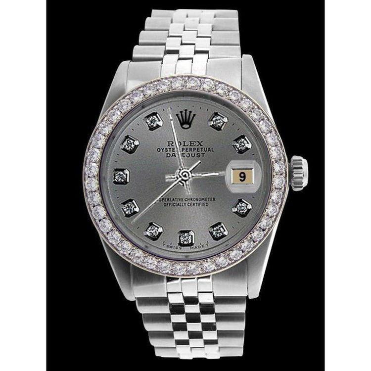 Gents Date Just Watch Gray Diamond Dial