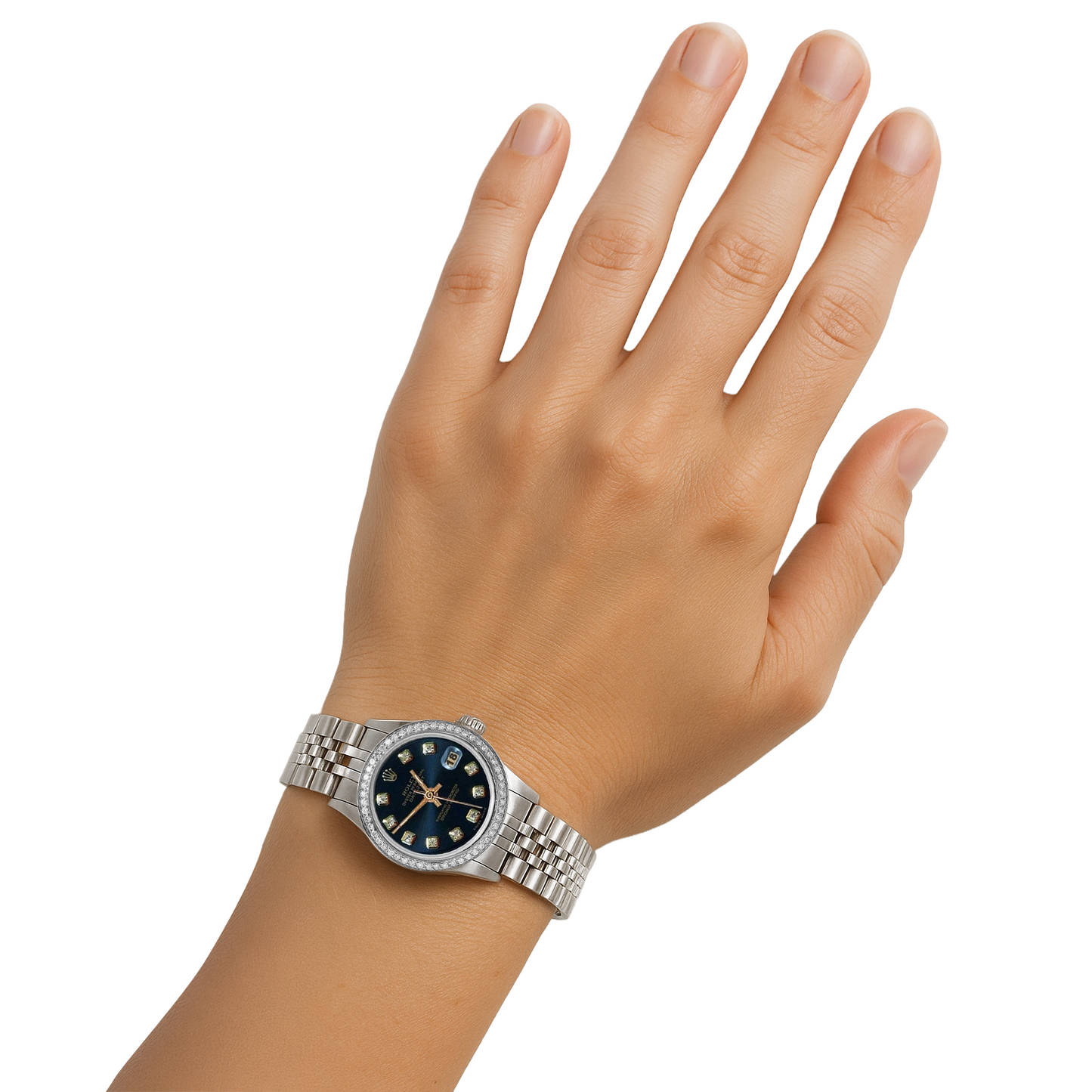 Jubilee Stainless Steel Rolex Blue Diamond Dial Date Just