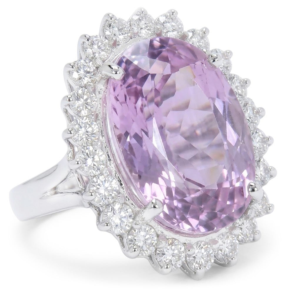 Kunzite Stone Natural Earth Mined Diamond ( Not Lab Grown ) Ring For Sale