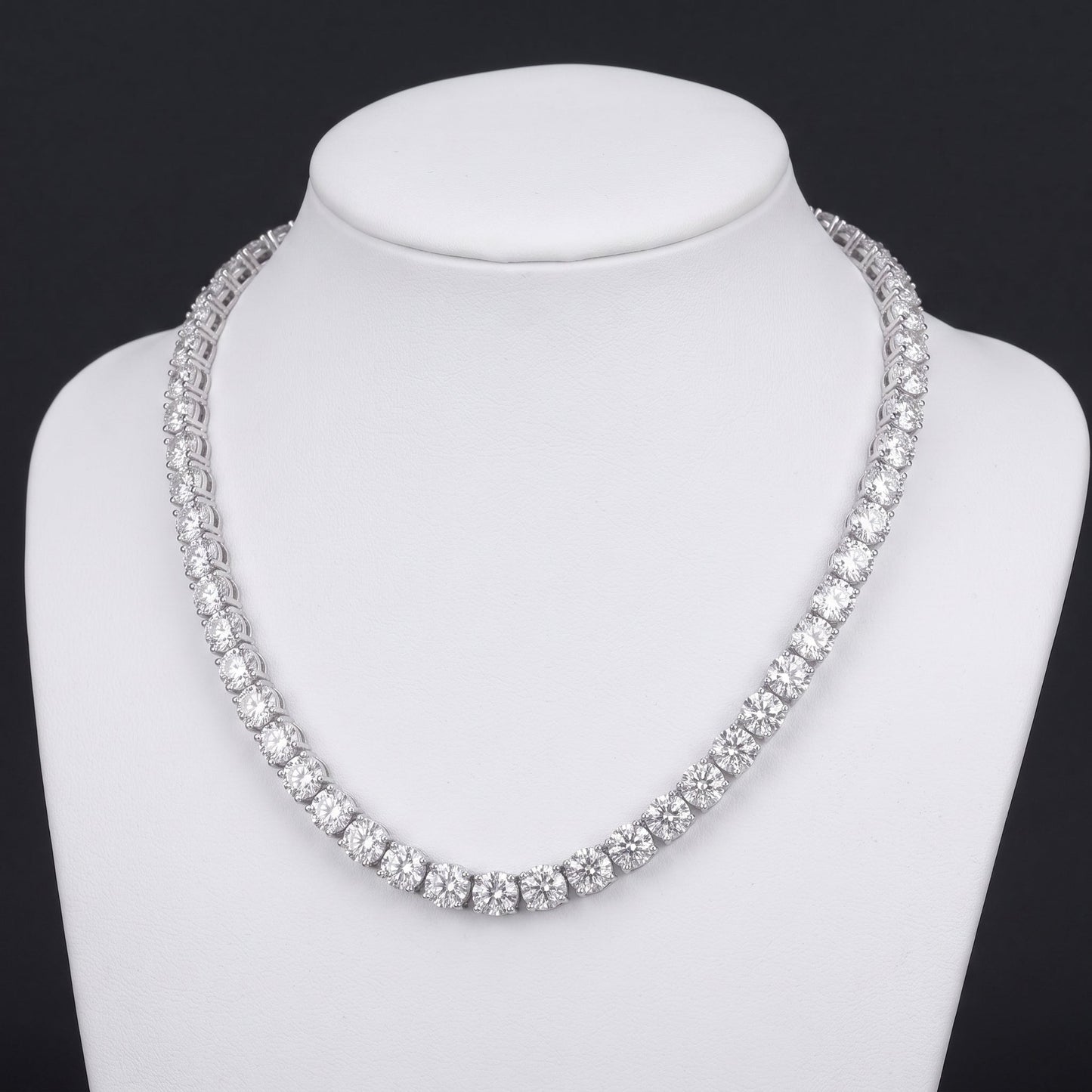Lab Grown Tennis Necklace 12 Carat White Gold 14K 20 Inch Chain