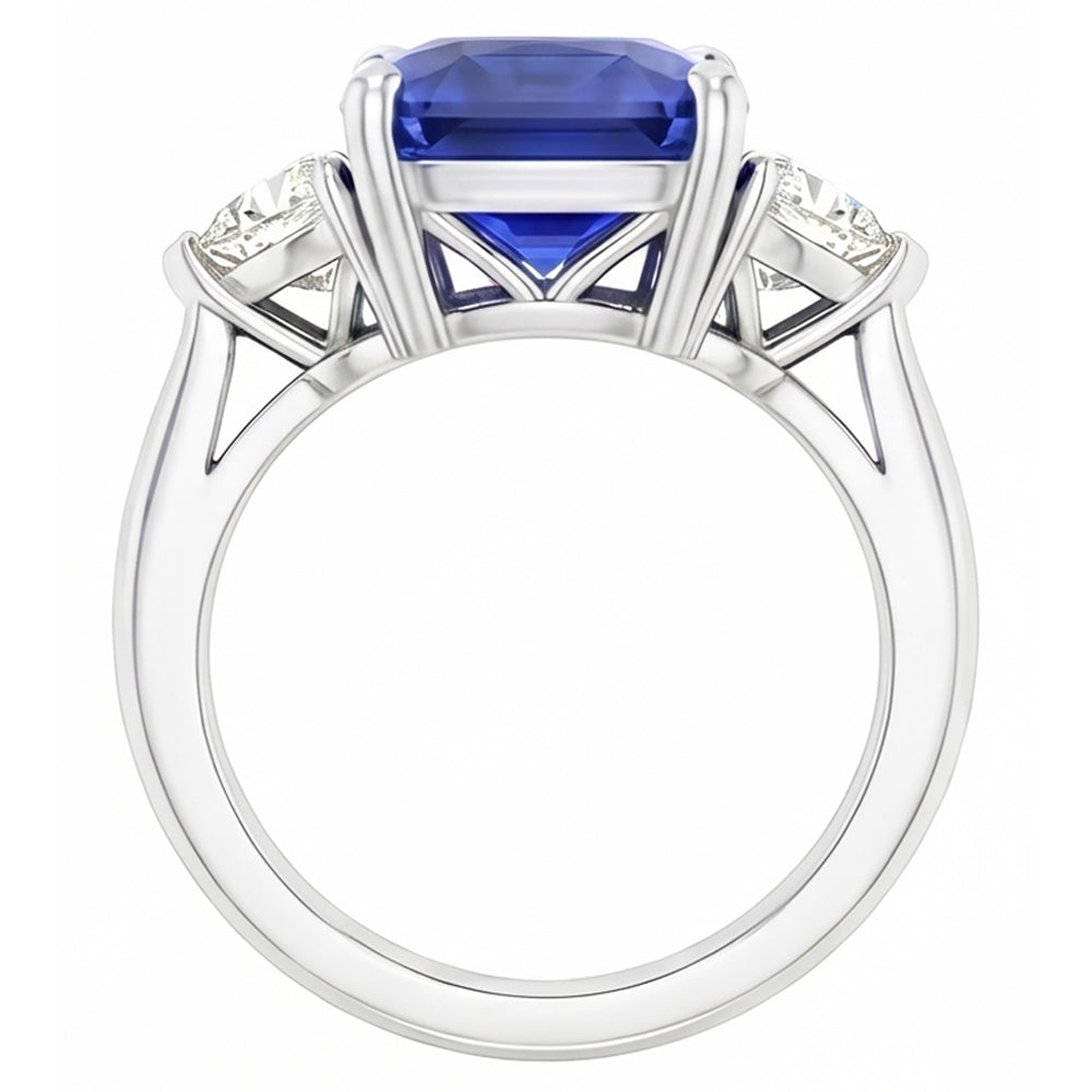 Ladies 3 Stone Ring Asscher Ceylon Sapphire & Natural Earth Mined Diamond ( Not Lab Grown )s 4.50 Carats