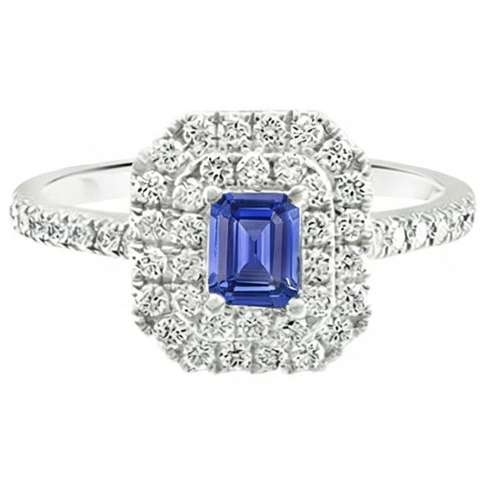 Ladies Double Halo Sri Lankan Sapphire Ring & Natural Earth Mined Diamond ( Not Lab Grown )s 3 Carats