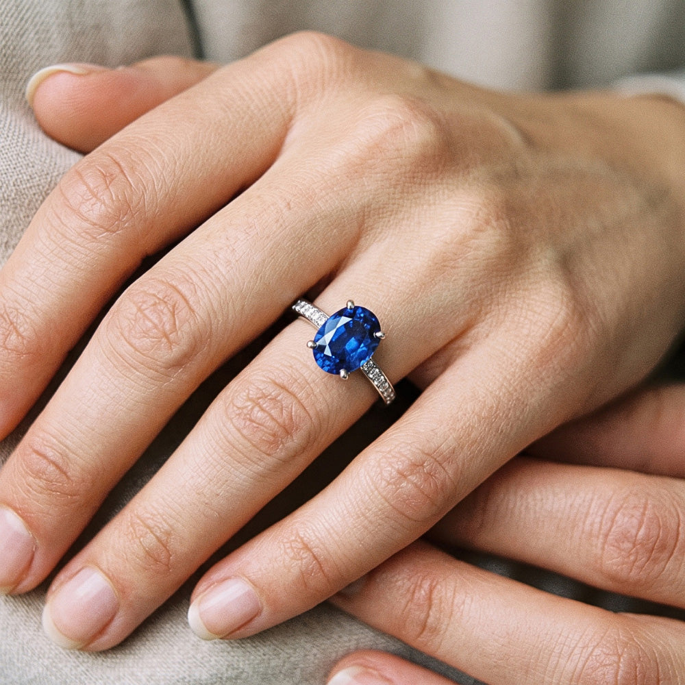 Ladies Gemstone Ceylon Sapphire Ring Channel Set Natural Earth Mined Diamond ( Not Lab Grown )s 4.50 Carats