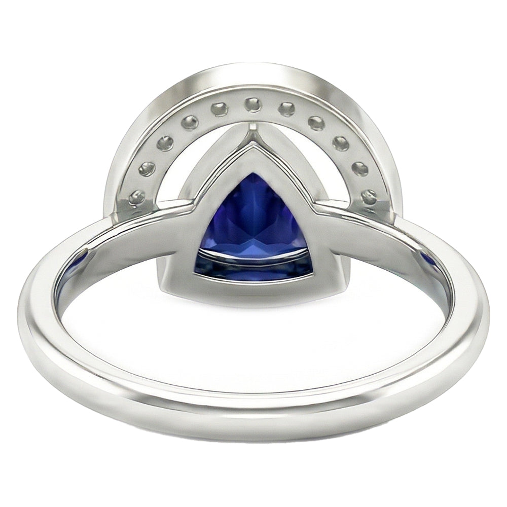 Ladies Gemstone Jewelry Trillion Bezel Set Blue Sapphire Ring 2 Carats