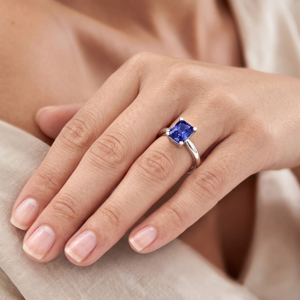 Ladies Gold Solitaire Radiant Sri Lankan Sapphire Ring 1.50 Carats