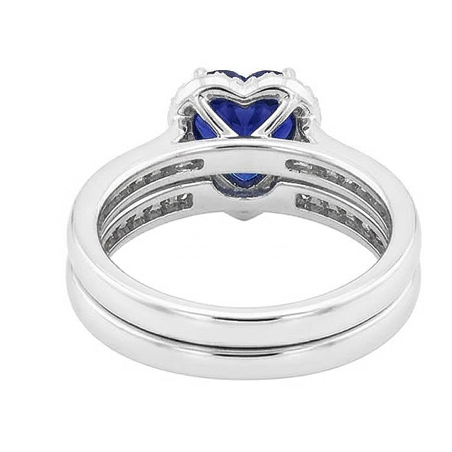 Ladies Halo Wedding Ring Set Heart Cut Sri Lankan Sapphire 3.50 Carats