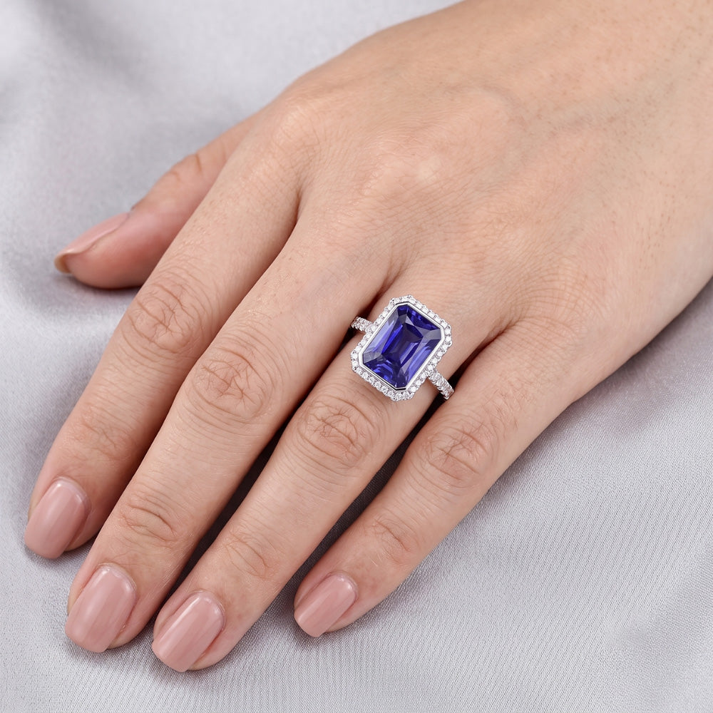 Ladies Natural Earth Mined Diamond ( Not Lab Grown ) Engagement Ring Bezel Set Sapphire Radiant 4.50 Carats