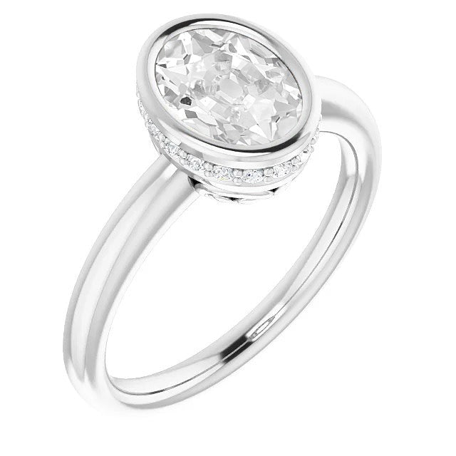 Ladies Engagement Ring Real Round & Oval Old Cut Diamond Bezel Set 6 Carats