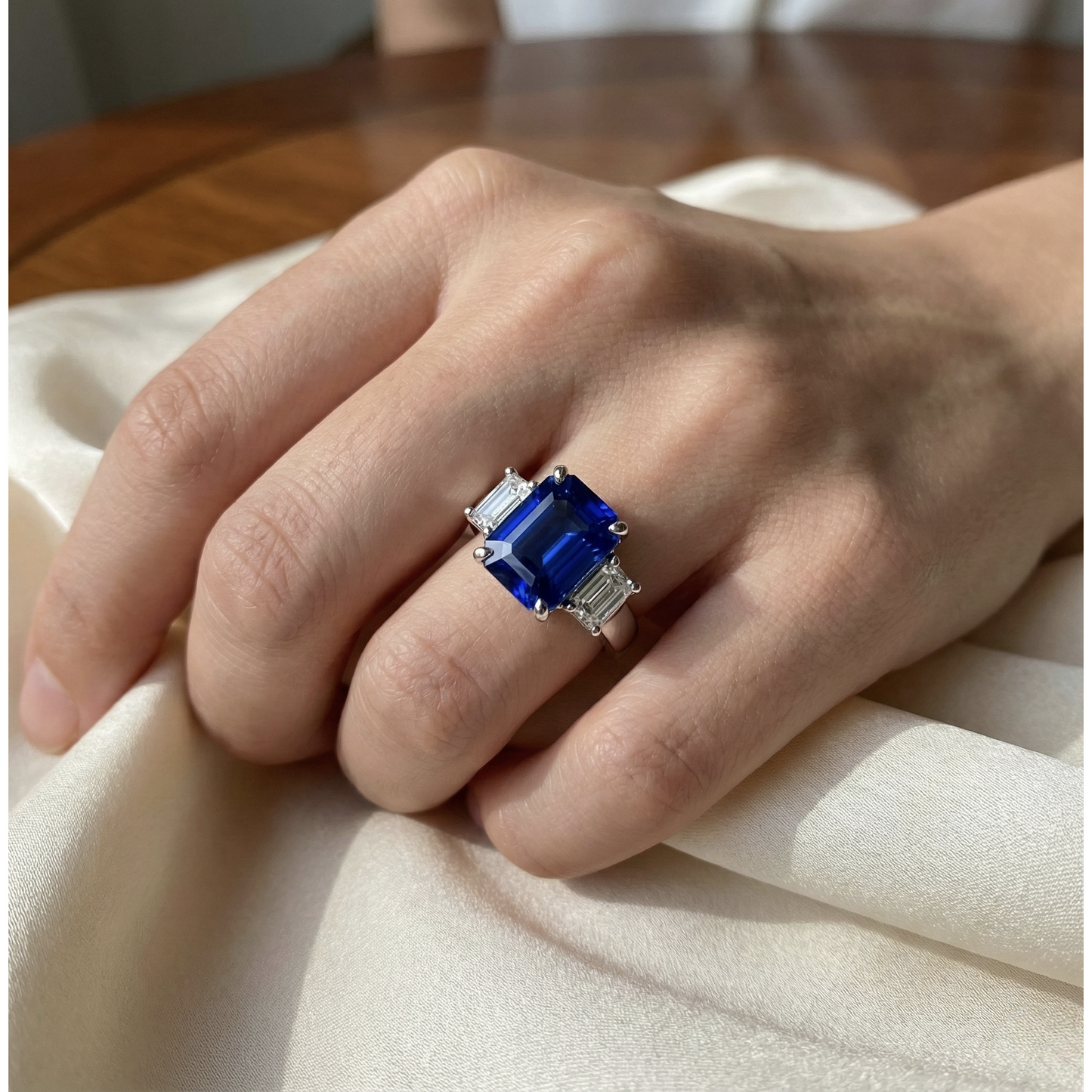 natural emerald sapphire 5ct ring on white background