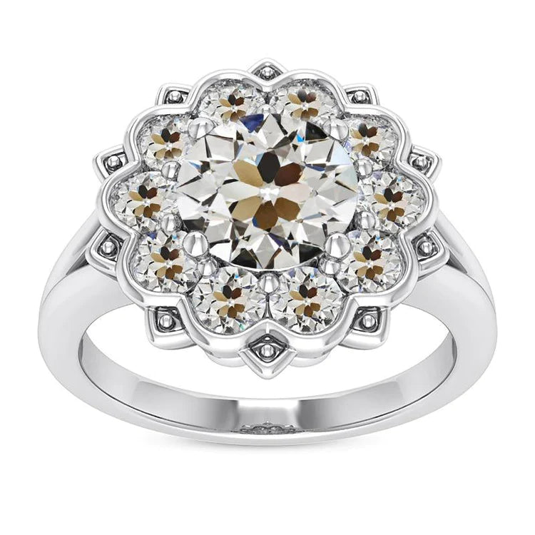 Ladies Halo Ring Round Old Miner Natural Diamond Star Style Gold 9 Carats