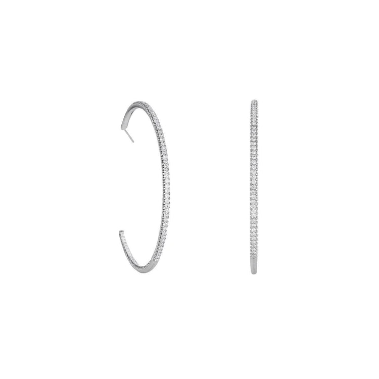 Ladies Hoop Earrings 3.40 Carats Round Cut Natural Diamonds White Gold 14K