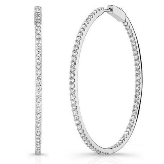 Ladies Hoop Earrings 4.30 Carats Small Round Genuine Diamonds White Gold 14K