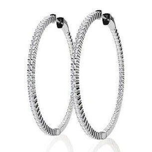 Ladies Hoop Earrings F Vvs1 4.30 Carats Real Diamonds White Gold 14K