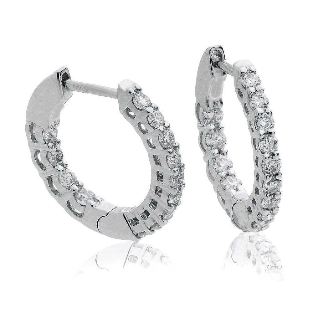 Ladies Hoop Earrings White Gold 14K Round Cut Real 2.85 Ct Diamonds - Hoop Earrings-harrychadent.ca