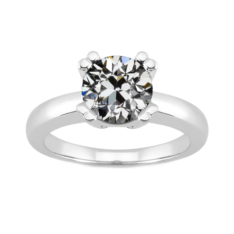 Fine Diamond Old Mine Cut Solitaire Engagement Ring in 14K White Gold – main view