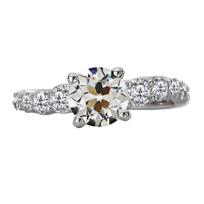 Antique Cushion Fine Diamond ring in 14K White Gold – main view