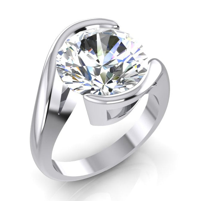 Ladies Round Real Diamond Ring Open Side View Gold F VS1 Jewelry