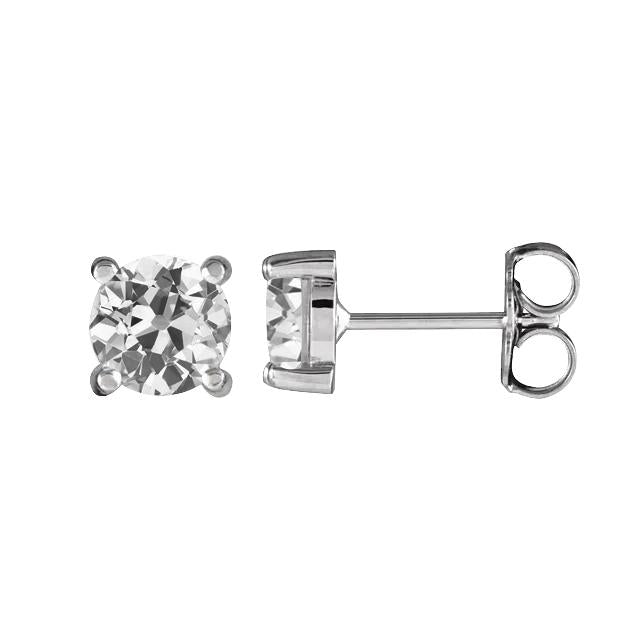 Ladies Stud Earrings Round Old Miner Real Diamonds 3 Carats