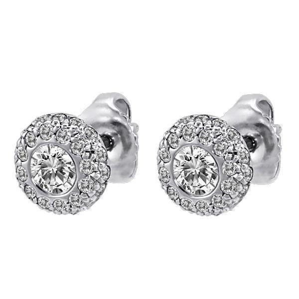 Ladies Studs Earrings 3.70 Ct. White Gold 14K Bezel Set Genuine Diamonds Halo