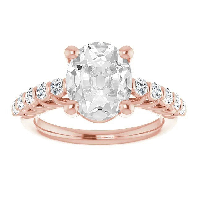 Ladies Wedding Oval Real Old European Diamond Ring Prong Set 6.50 Carats