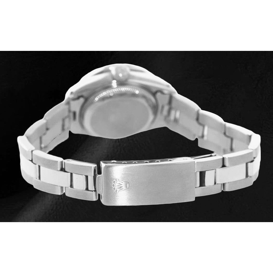 Ladies Date Watch With White String Natural Earth Mined Diamond Dial Bezel Ss Oyster