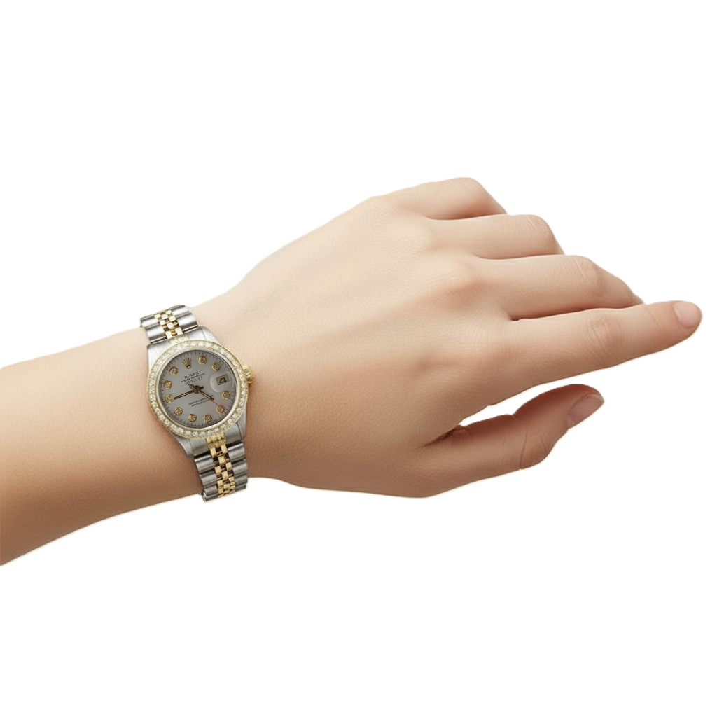 Ladies Rolex Date-Just Watch Diamond White Dial Bezel P2