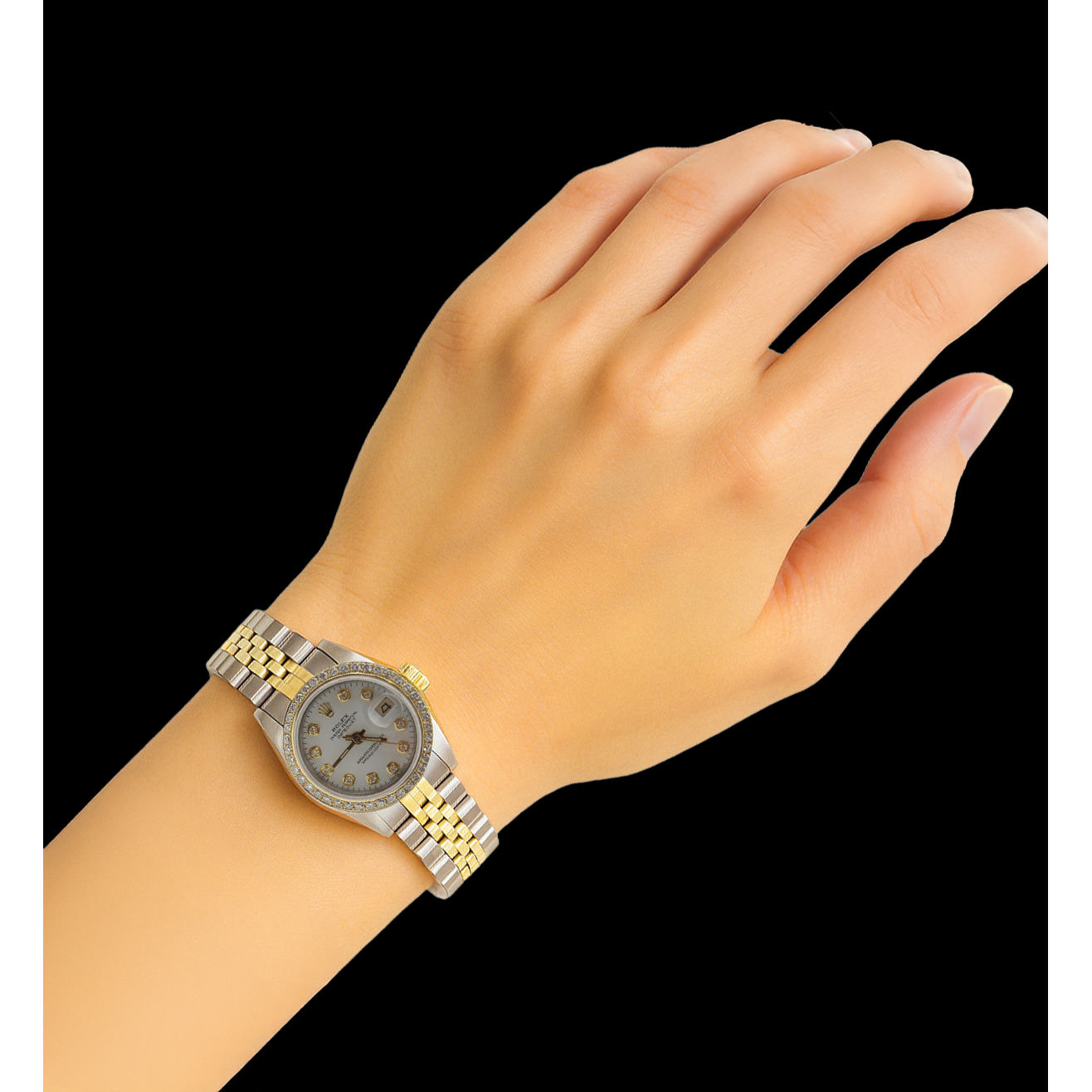 Ladies Rolex Date-Just Watch Diamond White Dial Bezel P5